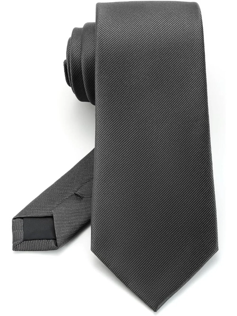 Men's Charcoal Twill Diagonal Textured Silk Formal Necktie For Business Dress
